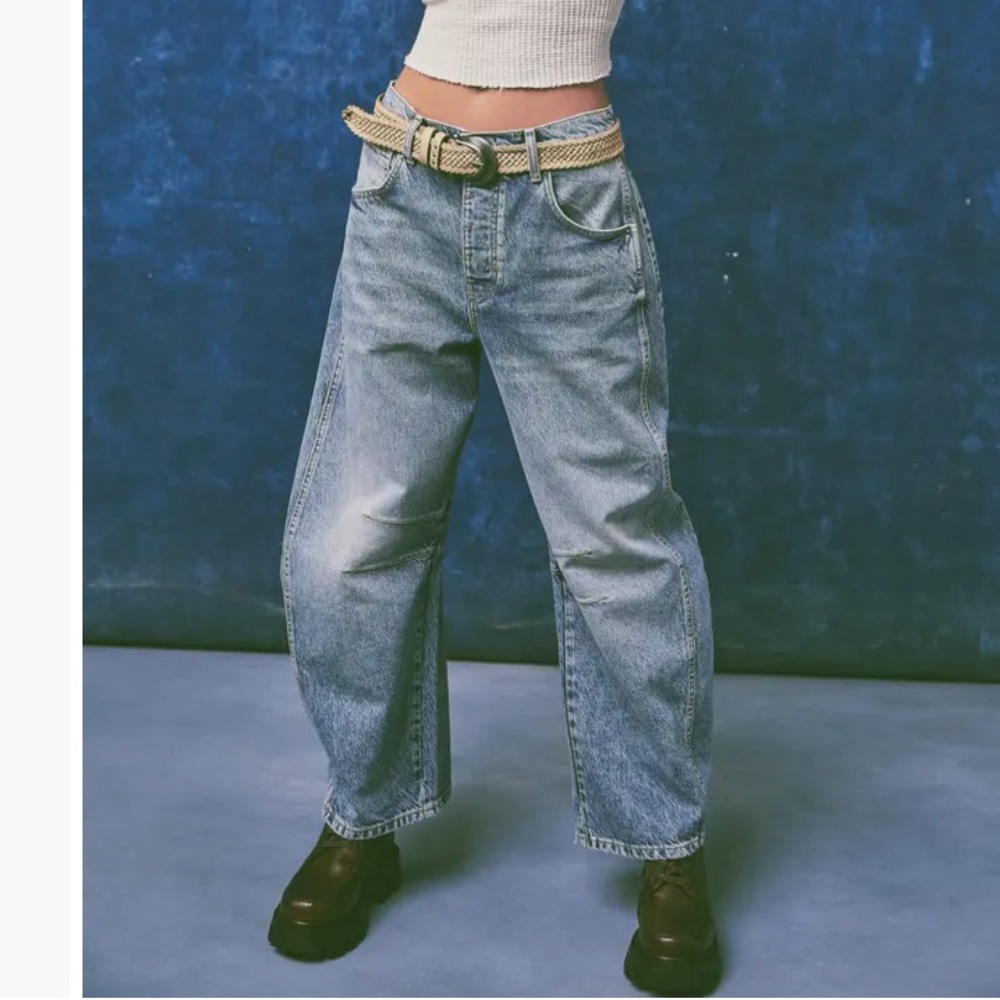 We the Free Good Luck Mid Rise Barrel Leg Jeans free people